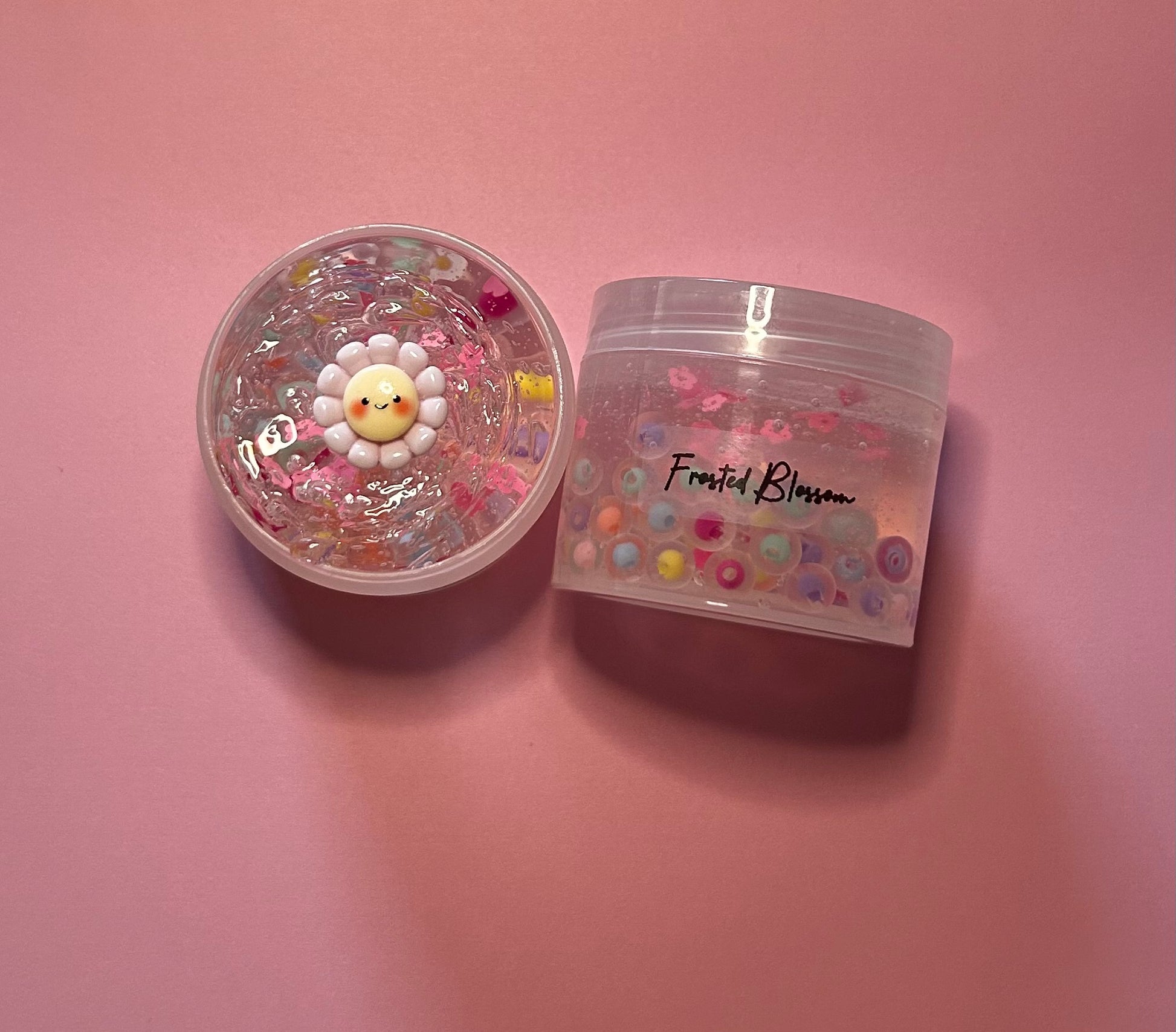 Frosted Blossom-Frosted bead coated clear slime